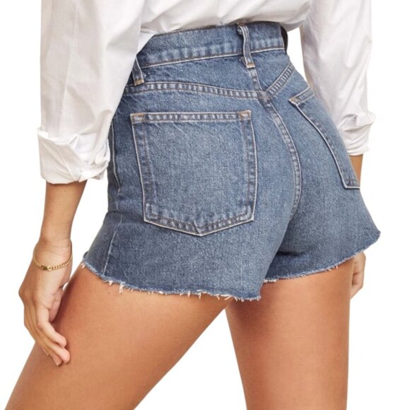 New Reformation Charlie High Rise Jean Shorts Size 26 In Iskar Wash Blue Cut Off - Picture 5 of 13